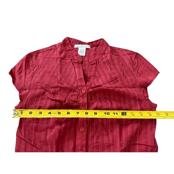 Charlotte Russe Womens Shirt Dress Red Medium Woven Cotton Cap Sleeve Vneck - Picture 5 of 7